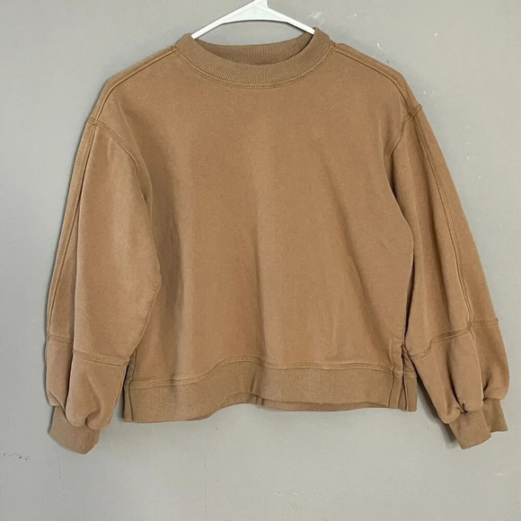 Mod Ref Womens Oversize Pullover Sweatshirt Ribbed Trim Sz S Brown Casual Comfy - Picture 1 of 14